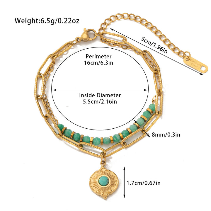 Olivenorma Natural Crystal Alloy Double-layer Bracelet - Amazonite#1 - image 3