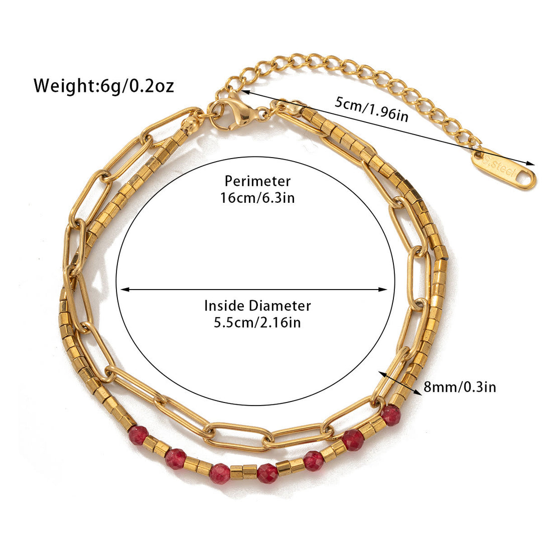 Olivenorma Natural Crystal Alloy Double-layer Bracelet - Garnet - image 6