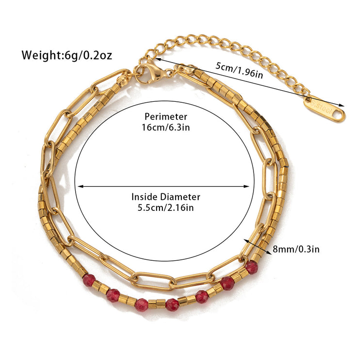 Olivenorma Natural Crystal Alloy Double-layer Bracelet - Garnet - image 6
