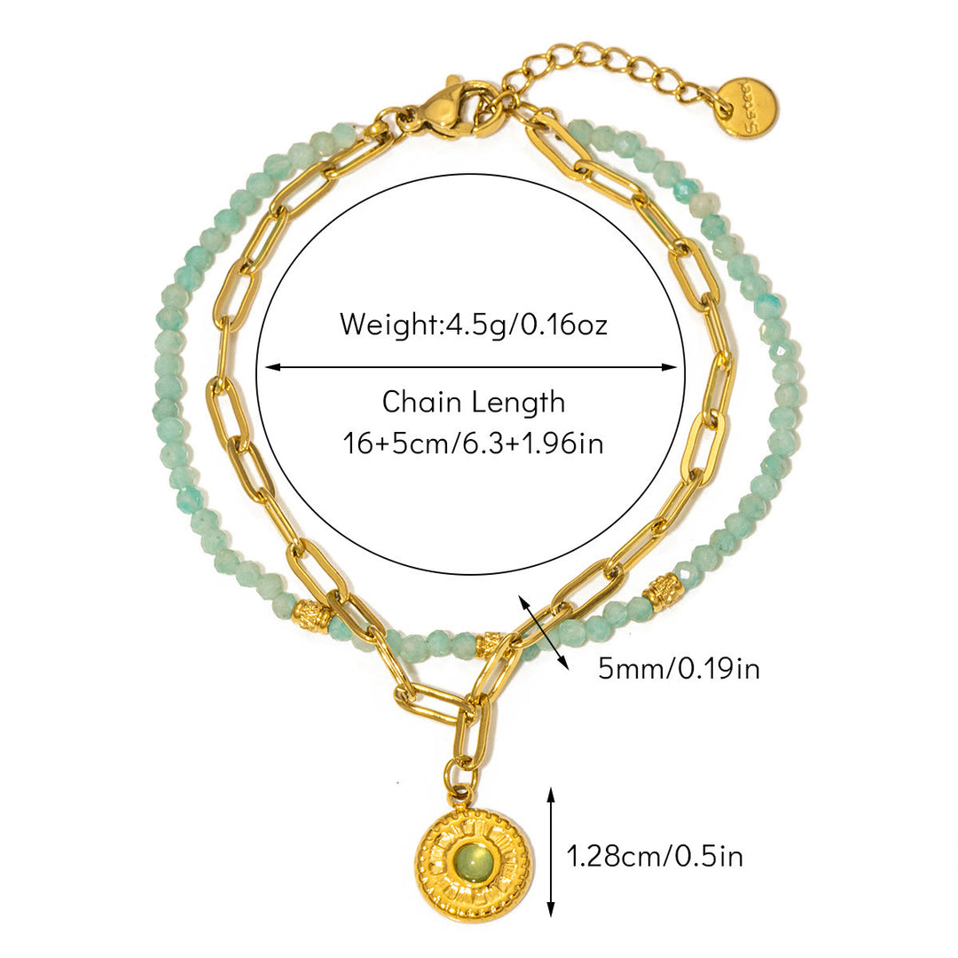 Olivenorma Vintage Natural Stone Alloy Beads Bracelet - Amazonite - image 7