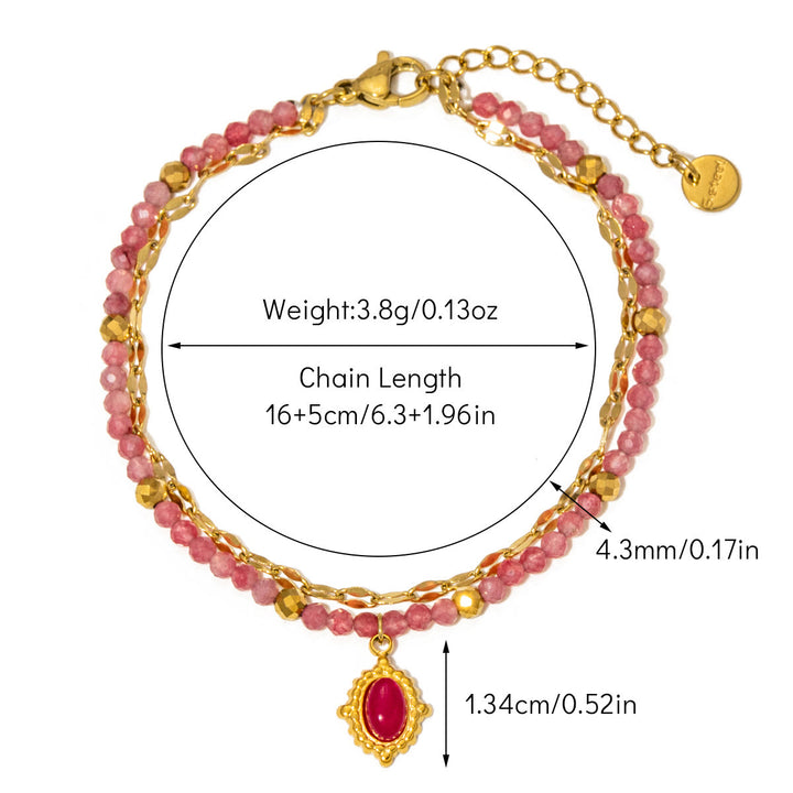 Olivenorma Vintage Natural Stone Alloy Beads Bracelet - Rhodonite#2 - image 2