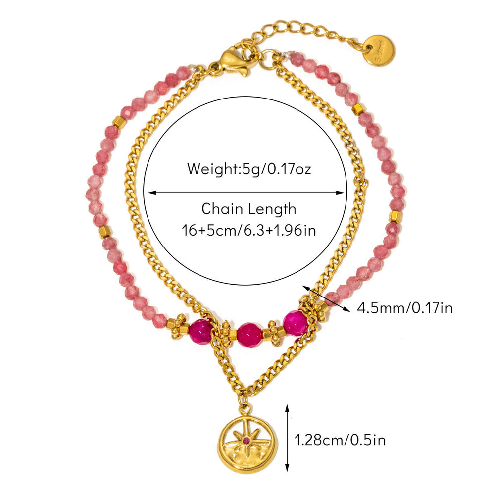 Olivenorma Vintage Natural Stone Alloy Beads Bracelet - Rhodonite#1 - image 1