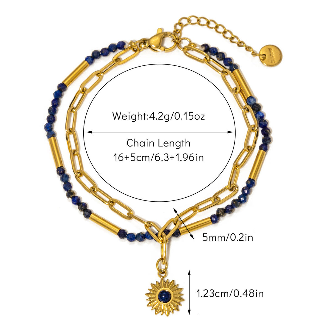 Olivenorma Vintage Natural Stone Alloy Beads Bracelet - Lapis Lazuli#1 - image 9