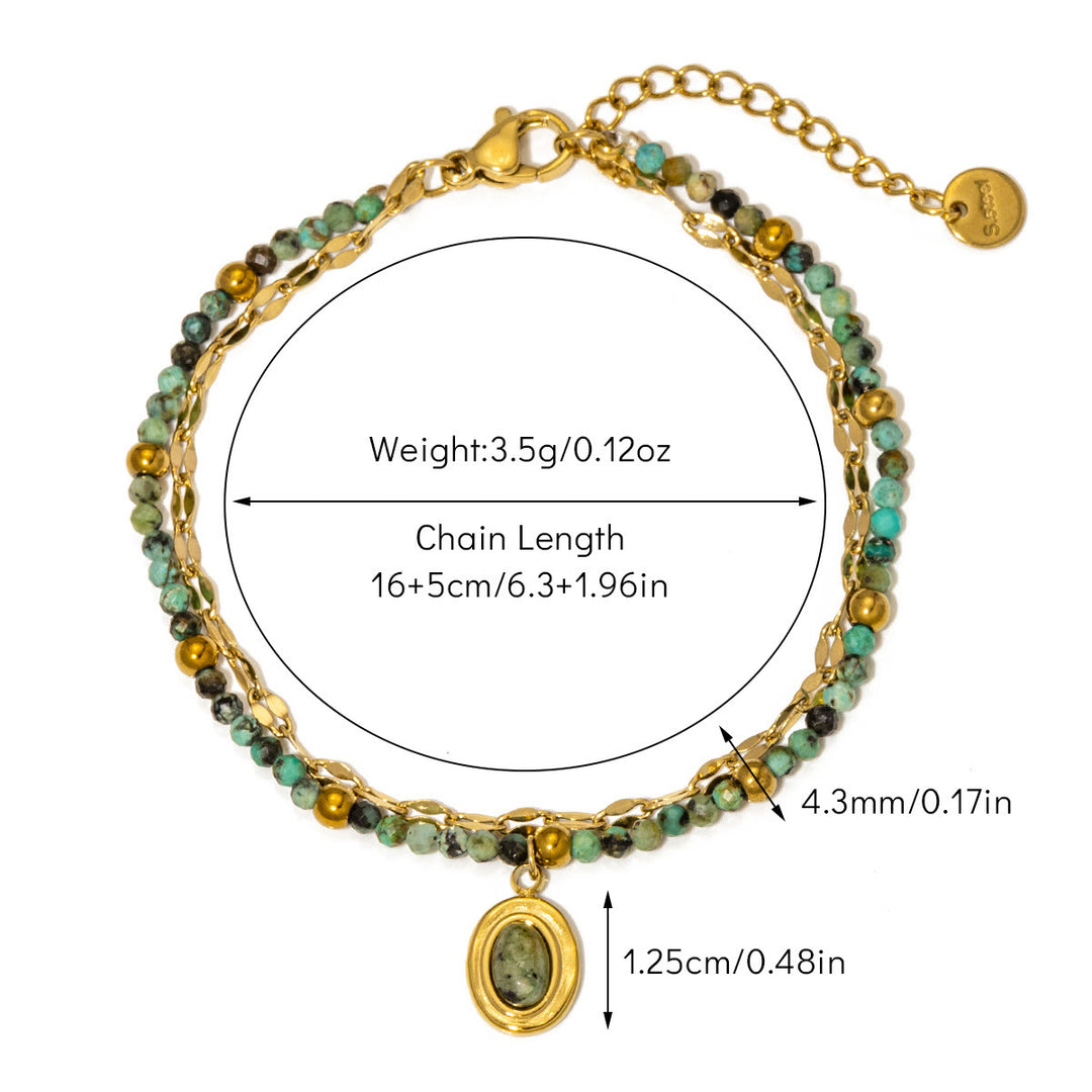 Olivenorma Vintage Natural Stone Alloy Beads Bracelet - African Turquoise#1 - image 4