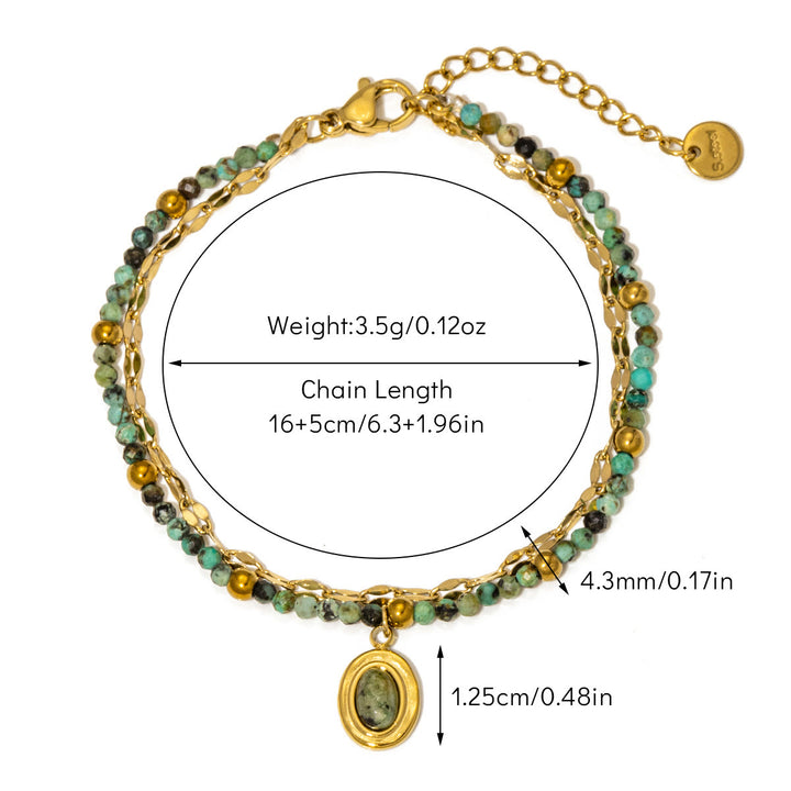 Olivenorma Vintage Natural Stone Alloy Beads Bracelet - African Turquoise#1 - image 4