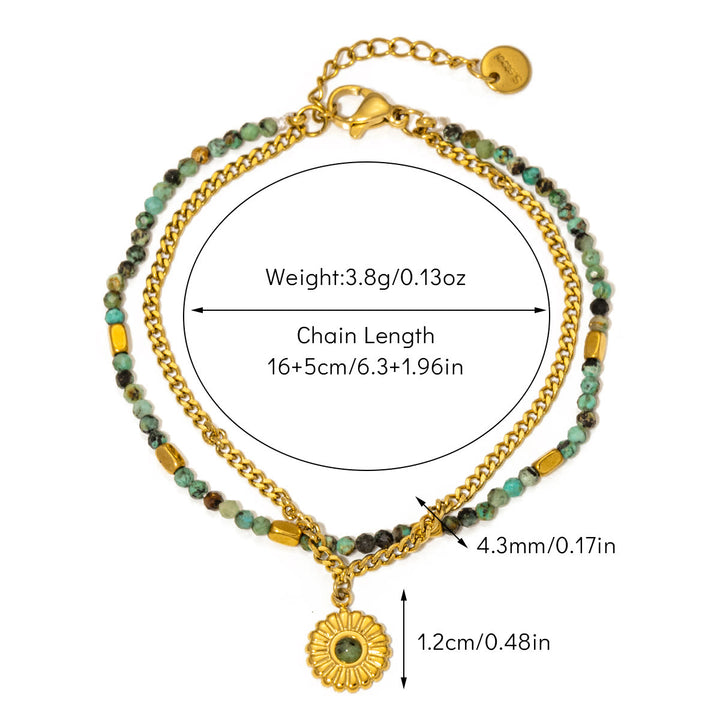 Olivenorma Vintage Natural Stone Alloy Beads Bracelet - African Turquoise#2 - image 5