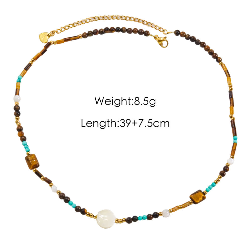 Olivenorma Obsidian Tiger Eye White Chalcedony Beaded Necklace - Natural Stone - image 8