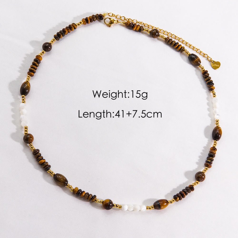 Olivenorma Obsidian Tiger Eye White Chalcedony Beaded Necklace - image 3