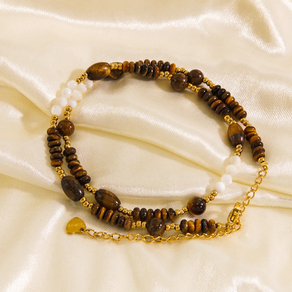 Olivenorma Obsidian Tiger Eye White Chalcedony Beaded Necklace - Tiger Eye & Freshwater Pearl #2 - image 2