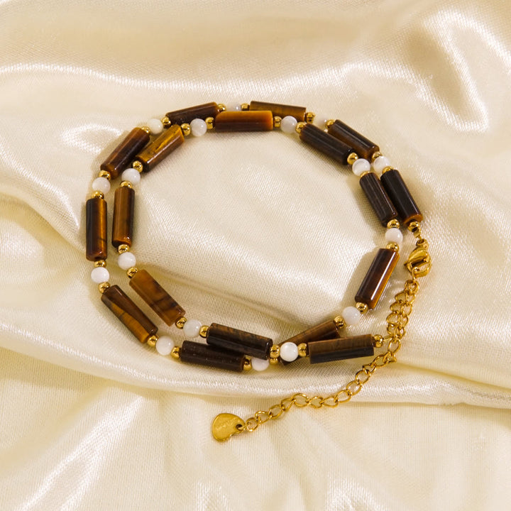 Olivenorma Obsidian Tiger Eye White Chalcedony Beaded Necklace - Strip Tiger Eye & Freshwater Pearl  - image 4