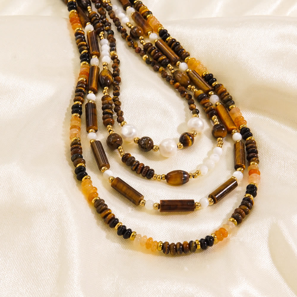 Olivenorma Obsidian Tiger Eye White Chalcedony Beaded Necklace - image 11