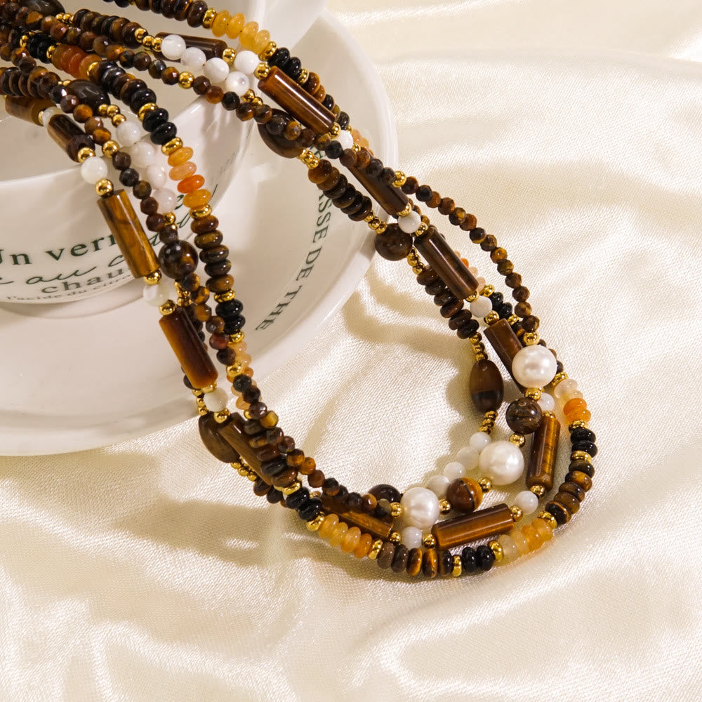 Olivenorma Obsidian Tiger Eye White Chalcedony Beaded Necklace - image 10