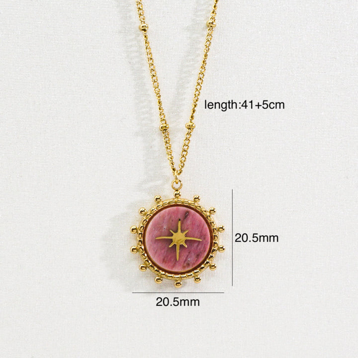Olivenorma Natural Stone Eight-pointed Star Pendant Necklace - Rhodonite - image 9