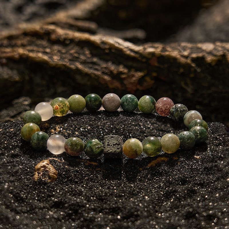 Olivenorma India Agate Lava Stone Beaded Bracelet - India Agate & Lava Stone - image 0