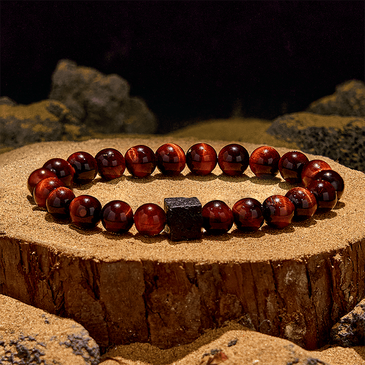 Olivenorma Lava Stone Red Tiger Eye Beaded Bracelet - Lava Stone & Red Tiger Eye - image 0