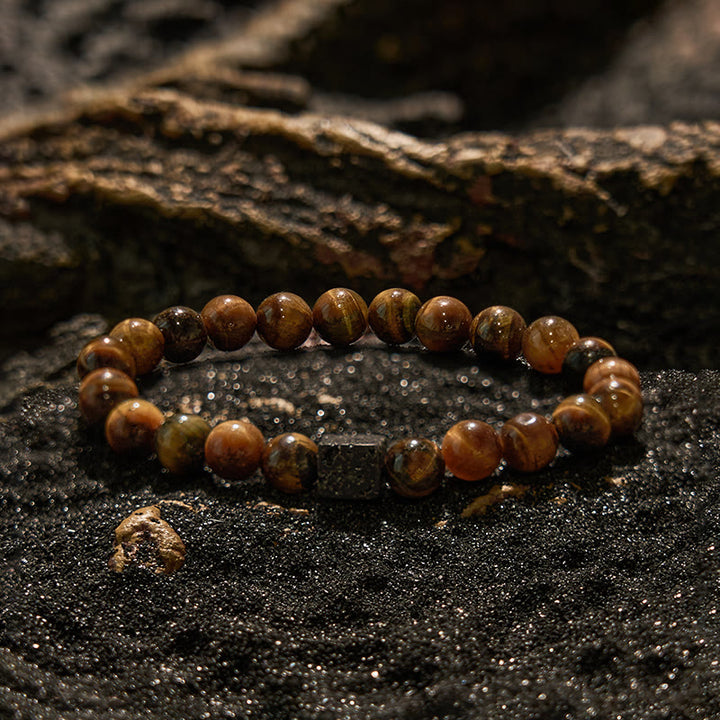 Olivenorma Cube Cut Lava Stone Tiger Eye Beaded Bracelet - image 2