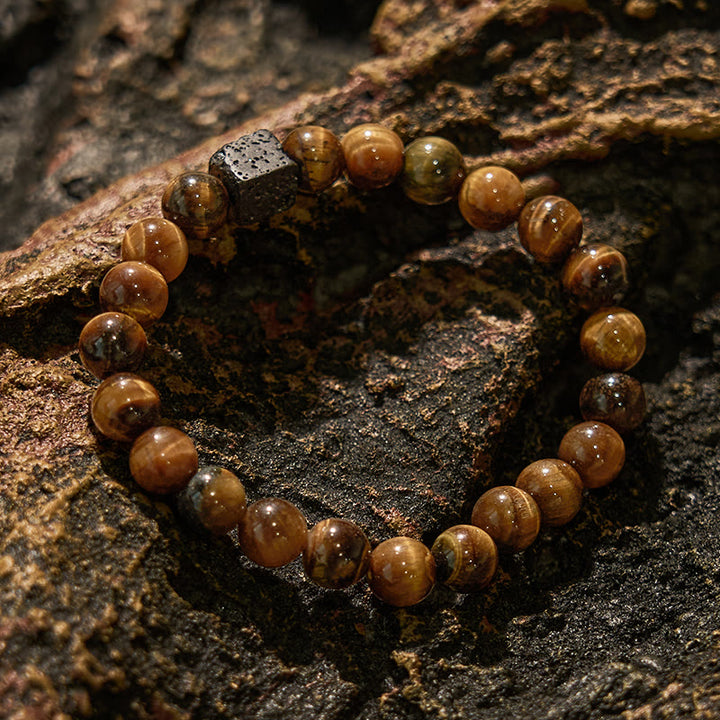 Olivenorma Cube Cut Lava Stone Tiger Eye Beaded Bracelet - image 3
