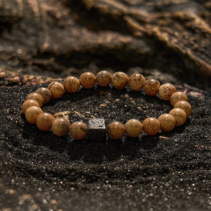 Olivenorma Natural Lava Stone Picture Jasper Beaded Bracelet - Lava Stone & Picture Jasper - image 0