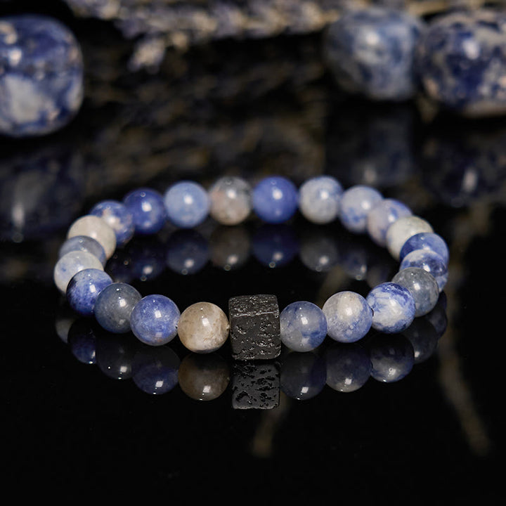 Olivenorma Natural Lava Stone Blue Sodalite Beaded Bracelet - image 4
