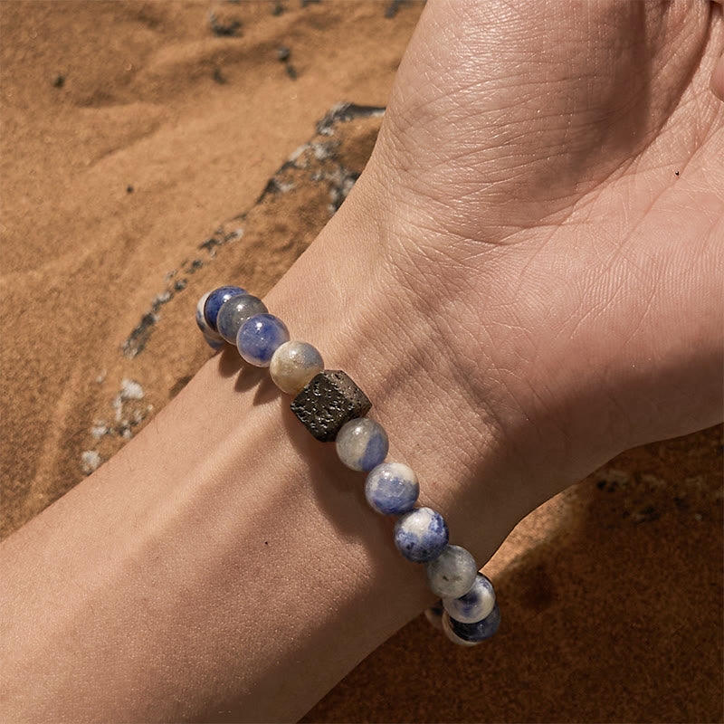 Olivenorma Natural Lava Stone Blue Sodalite Beaded Bracelet - image 1