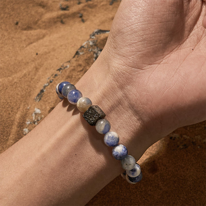 Olivenorma Natural Lava Stone Blue Sodalite Beaded Bracelet - image 1