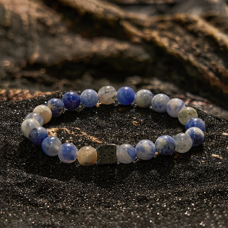 Olivenorma Natural Lava Stone Blue Sodalite Beaded Bracelet - Lava Stone & Blue Sodalite - image 0