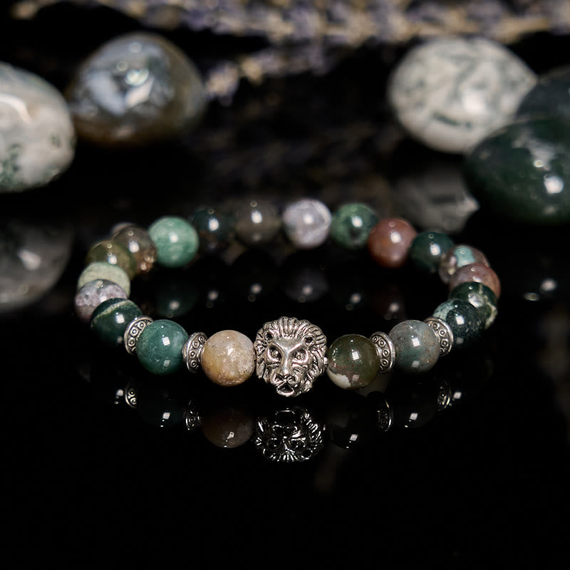 Olivenorma India Agate Metal Lion Head Beaded Bracelet - image 4