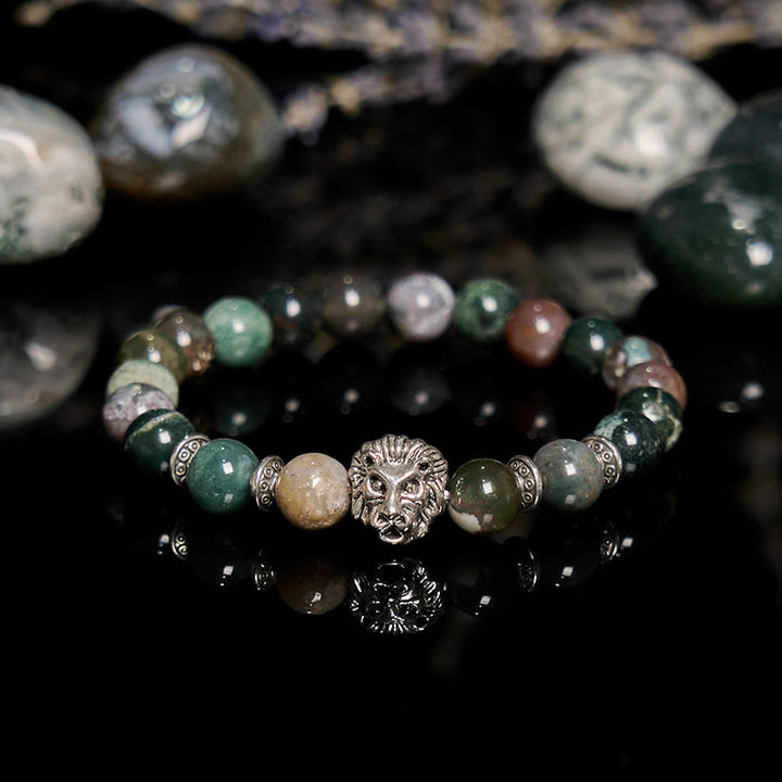 Olivenorma India Agate Metal Lion Head Beaded Bracelet - image 4