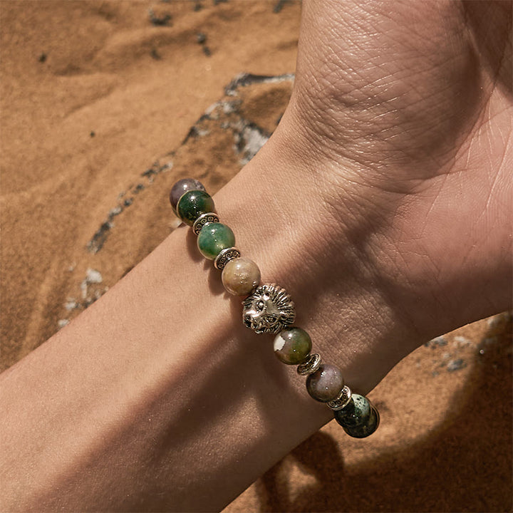 Olivenorma India Agate Metal Lion Head Beaded Bracelet - image 1