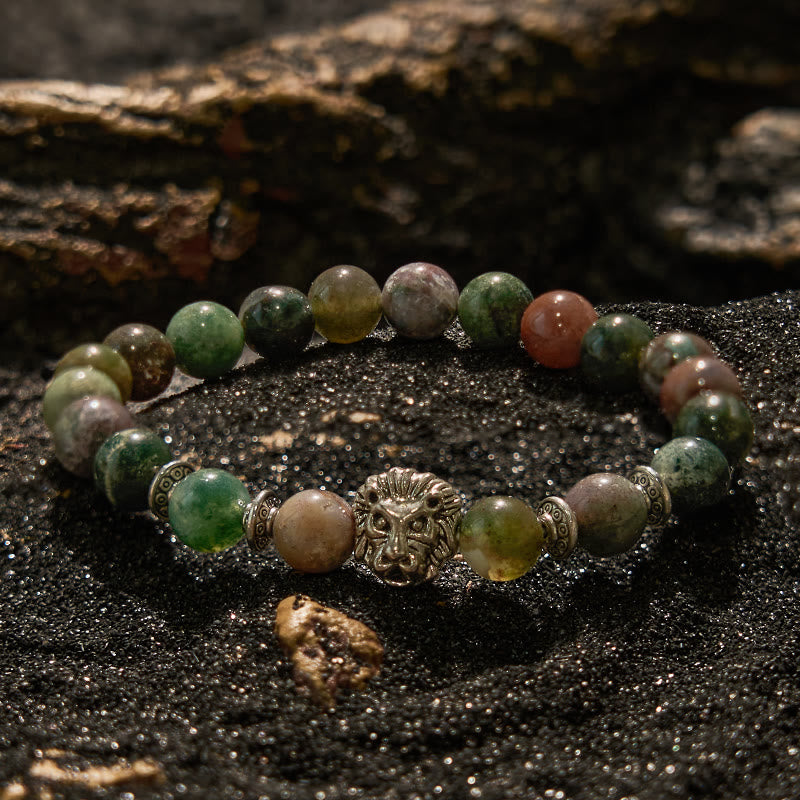 Olivenorma India Agate Metal Lion Head Beaded Bracelet - India Agate - image 0