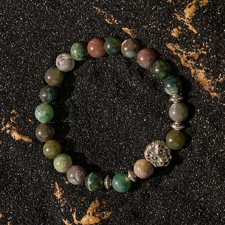 Olivenorma India Agate Metal Lion Head Beaded Bracelet - image 3