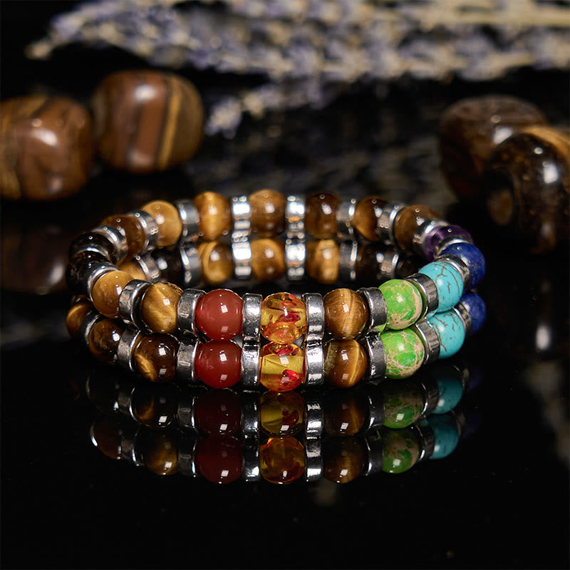 Olivenorma Natural Tiger Eye Chakra Beaded Bracelet - Tiger Eye & Chakra - image 0