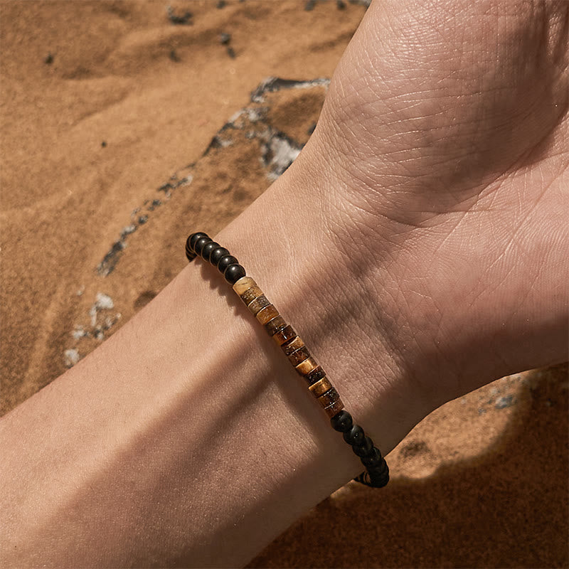 Olivenorma Roller Bead Tiger Eye Obsidian Beaded Bracelet - image 1