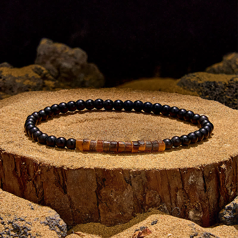 Olivenorma Roller Bead Tiger Eye Obsidian Beaded Bracelet - Tiger Eye & Obsidian - image 0
