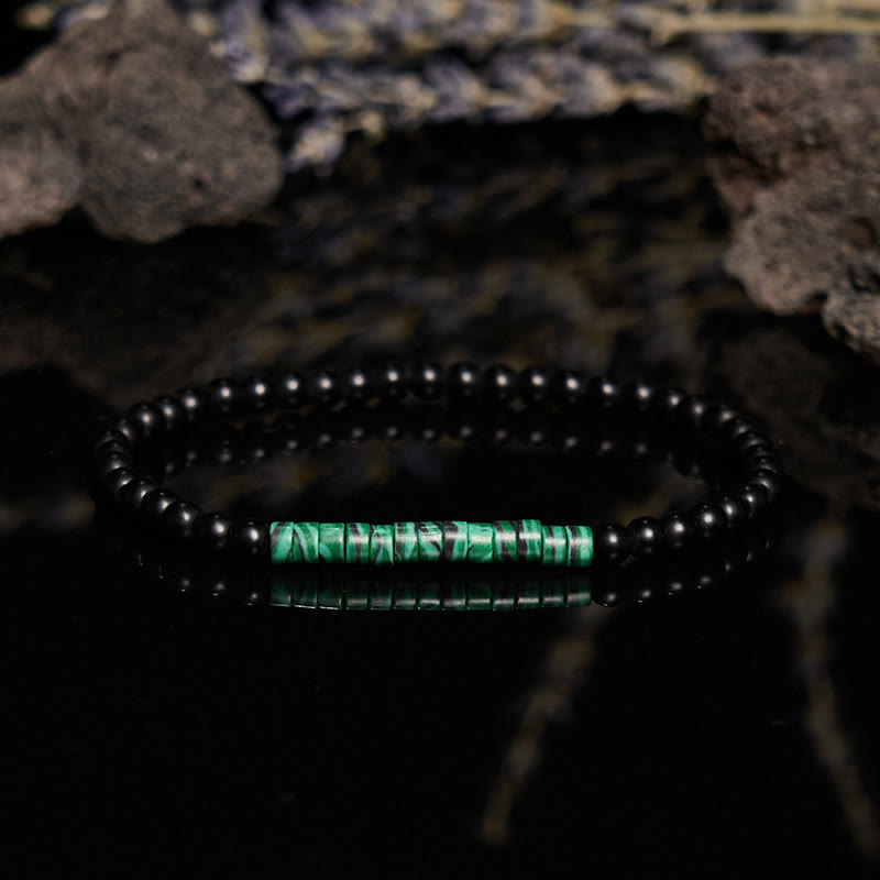 Olivenorma Roller Bead Obsidian Malachite Beaded Bracelet - image 4
