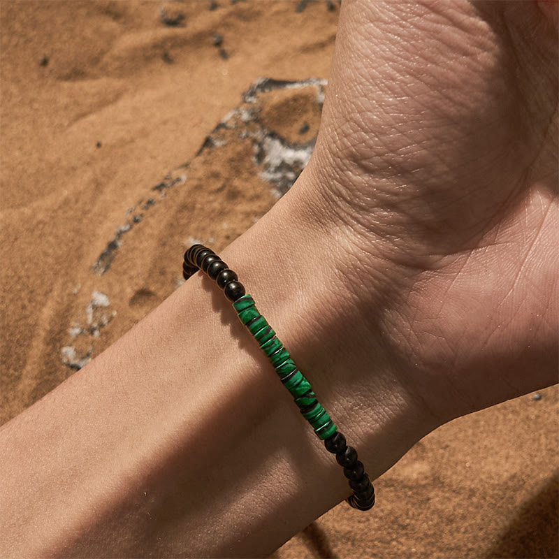 Olivenorma Roller Bead Obsidian Malachite Beaded Bracelet - image 1