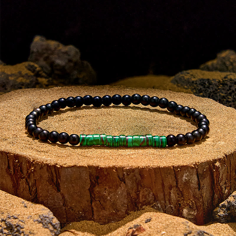Olivenorma Roller Bead Obsidian Malachite Beaded Bracelet - Obsidian & Malachite - image 0
