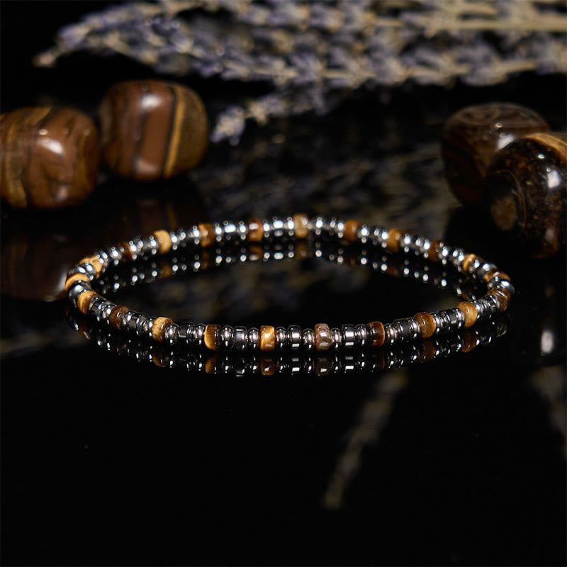 Olivenorma Roller Bead Tiger Eye Hematite Beaded Bracelet - Tiger Eye & Hematite - image 0