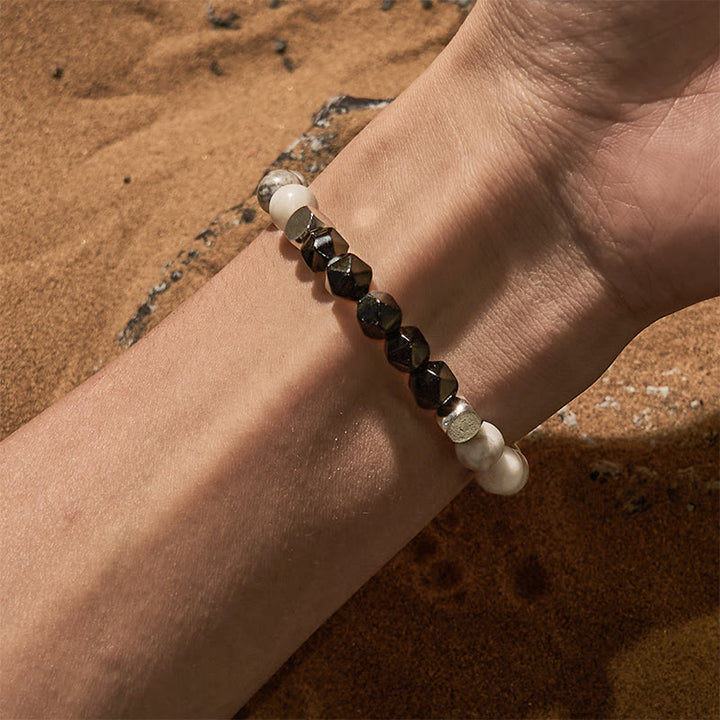 Olivenorma Faceted Black Onyx Grey Jasper Beaded Bracelet - image 1