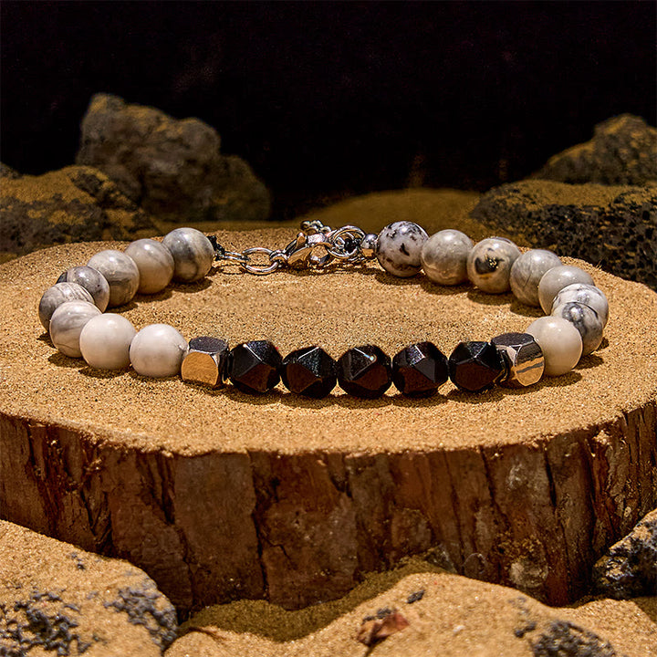 Olivenorma Faceted Black Onyx Grey Jasper Beaded Bracelet - Black Onyx & Grey Jasper - image 0