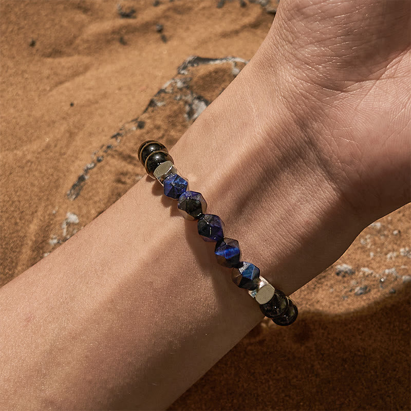Olivenorma Faceted Blue Tiger Eye Obsidian Beaded Bracelet - image 1
