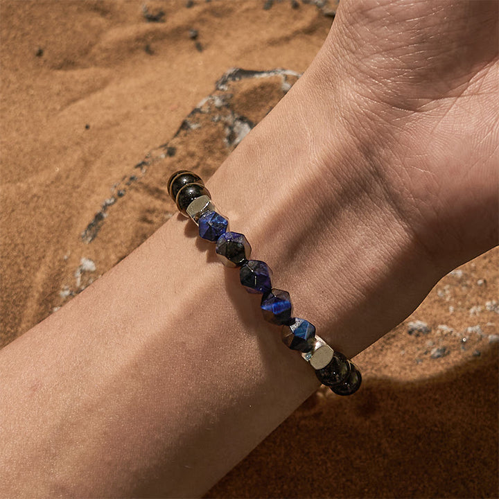 Olivenorma Faceted Blue Tiger Eye Obsidian Beaded Bracelet - image 1