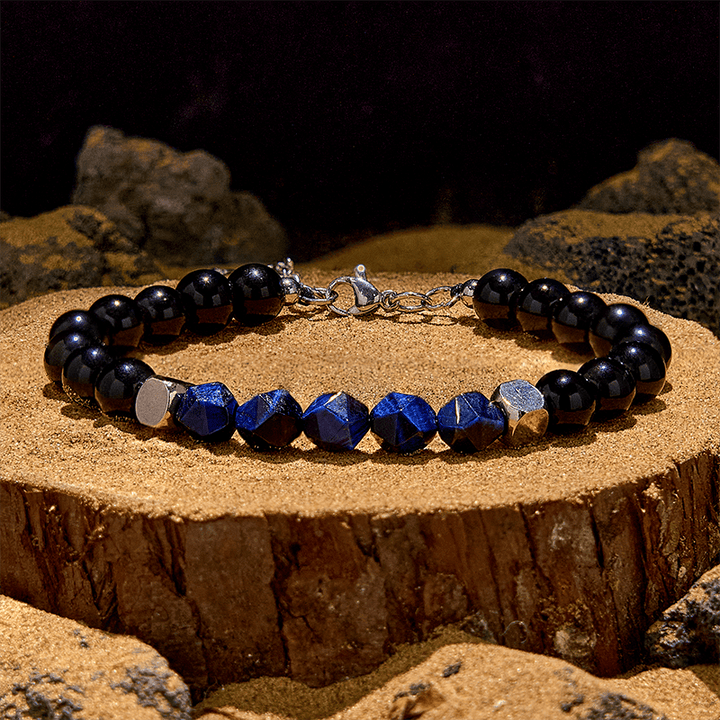 Olivenorma Faceted Blue Tiger Eye Obsidian Beaded Bracelet - Blue Tiger Eye & Obsidian - image 0