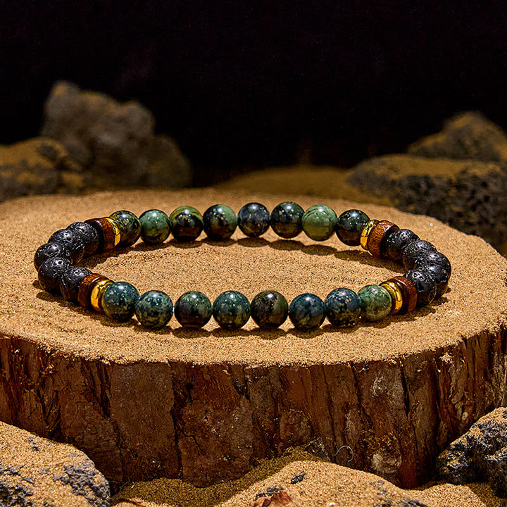 Olivenorma Lava Stone African Turquoise Beaded Bracelet - Lava Stone & African Turquoise - image 0