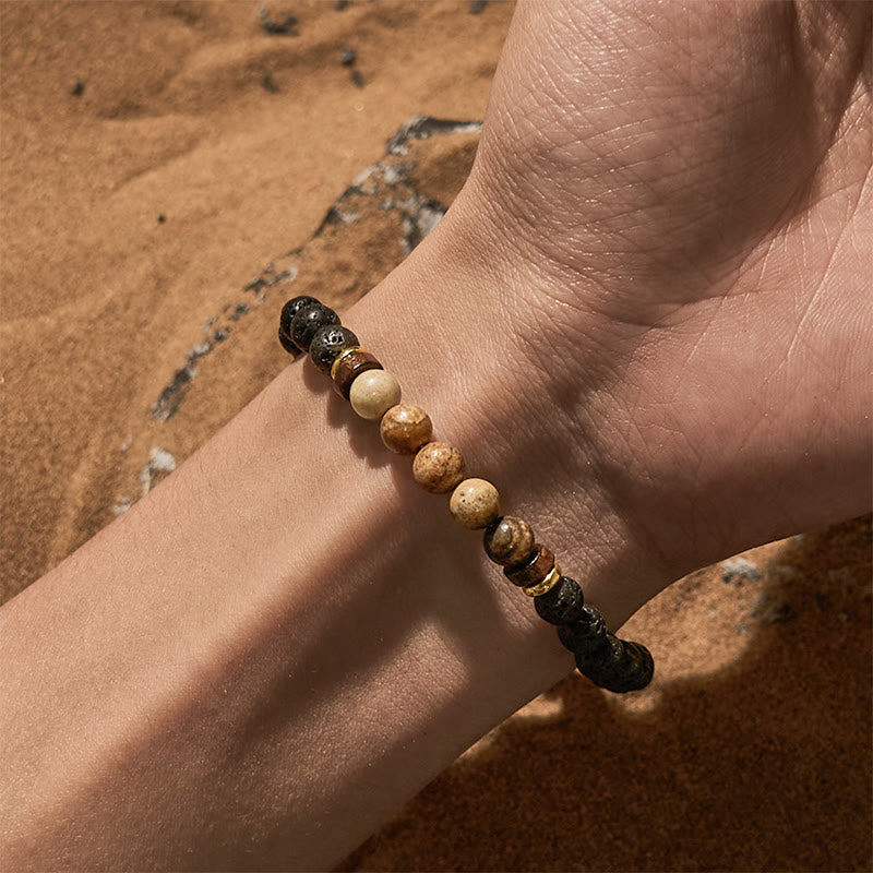 Olivenorma 6mm Lava Stone Picture Jasper Beaded Bracelet - image 1