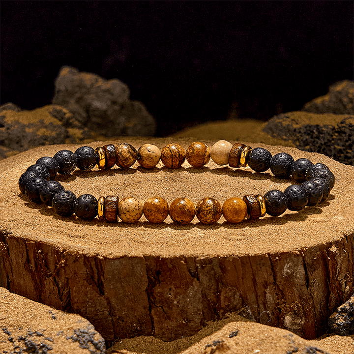 Olivenorma 6mm Lava Stone Picture Jasper Beaded Bracelet - Lava Stone & Picture Jasper - image 0