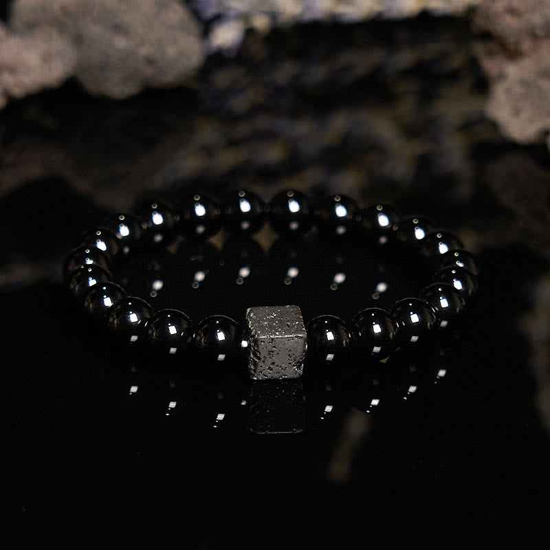 Olivenorma Cube Cut Lava Stone Obsidian Beaded Bracelet - image 4