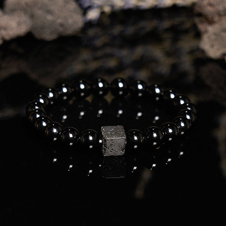 Olivenorma Cube Cut Lava Stone Obsidian Beaded Bracelet - image 4