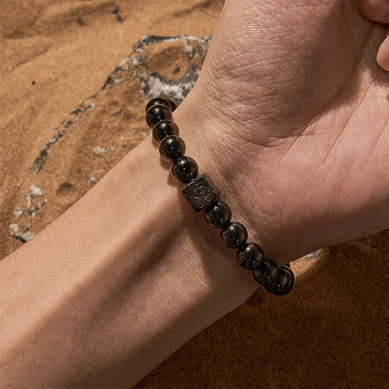 Olivenorma Cube Cut Lava Stone Obsidian Beaded Bracelet - image 1