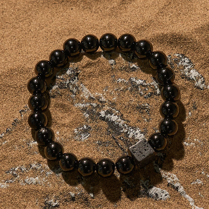 Olivenorma Cube Cut Lava Stone Obsidian Beaded Bracelet - image 2